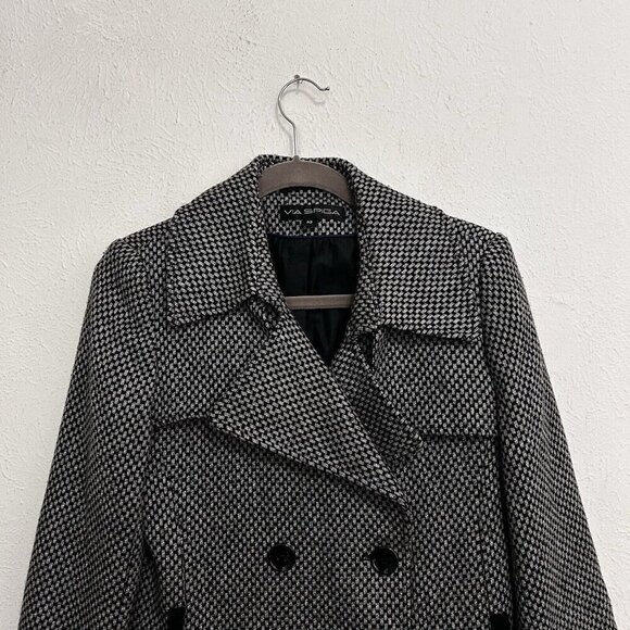 Via Spiga Coat Black Gray Check Double Breasted Peacoat Jacket Wool Cotton Sz 10 - Picture 2 of 12